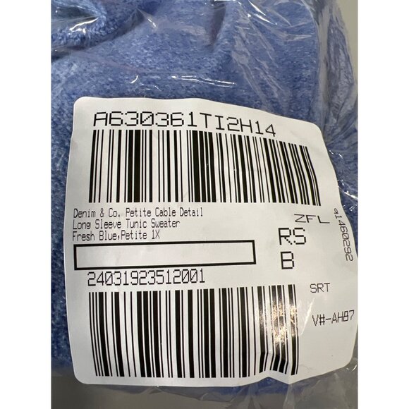 Denim and Co Petite Cable Detail Long Sleeve Tunic Sweater Fresh Blue Womens 1X - Picture 2 of 6